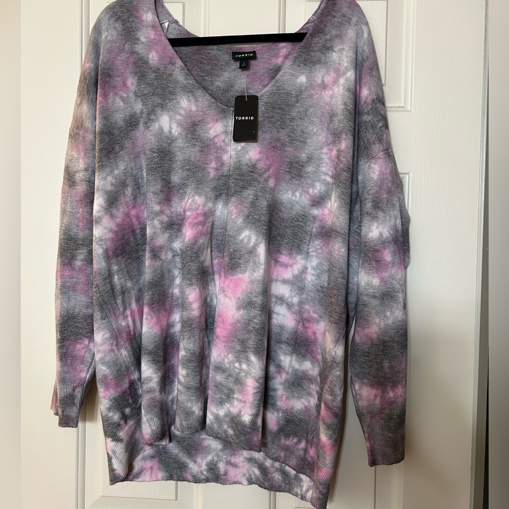 Torrid Pink/Grey/White Tie-Dye Sweater